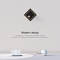 Modern Reception Desk With Black Diamond Shaped Wall Decor And White Spherical Ornament