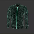 Black Casual Jacket With Stand Collar Long Sleeves And Zipper Closure