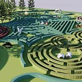 Ornamental Garden Maze Design With Winding Paths Green Grass And Surrounding Trees