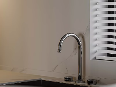 Contemporary Bathroom Sink with Chrome Faucet Marble Countertop and Window Blinds on White Wall 3d model