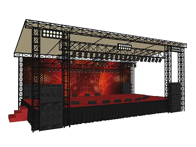 Professional Stage Setup With Metal Truss Red Backdrop Lighting And Sound System 3d model