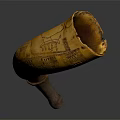 Yellow Decorative Horn Shaped Ornament With Wooden Base And Engraved Patterns