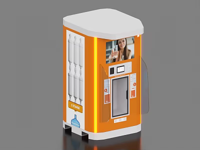 Commercial Vending Machine With Orange Exterior Transparent Window Display Screen And Control Panel 3d model