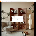 Wooden Room Divider With Circular Cutouts And Shelves Holding Decorative Items And Potted Plant