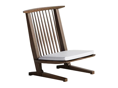 Modern Wooden Leisure Chair With Slat Back Design And White Cushioned Seat 3d model