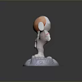 Astronaut Game Character In White Spacesuit With Copper Helmet Lifted Foot On Moon Base