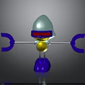 3D Character With Light Blue Head Red Goggles Yellow Sphere And Blue Fork Arms