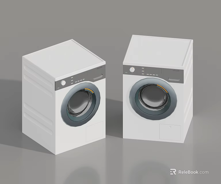 Two Modern White Front Load Washing Machines With Digital Control Panels 3d model 