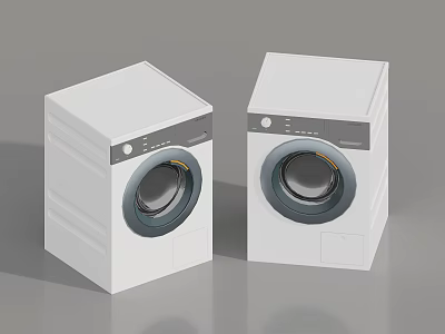 Two Modern White Front Load Washing Machines With Digital Control Panels 3d model