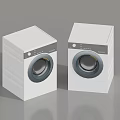 Two Modern White Front Load Washing Machines With Digital Control Panels 3d model