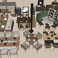 Modern Dining Room Interior With Various Styled Wooden Table And Chair Sets Featuring Tableware
