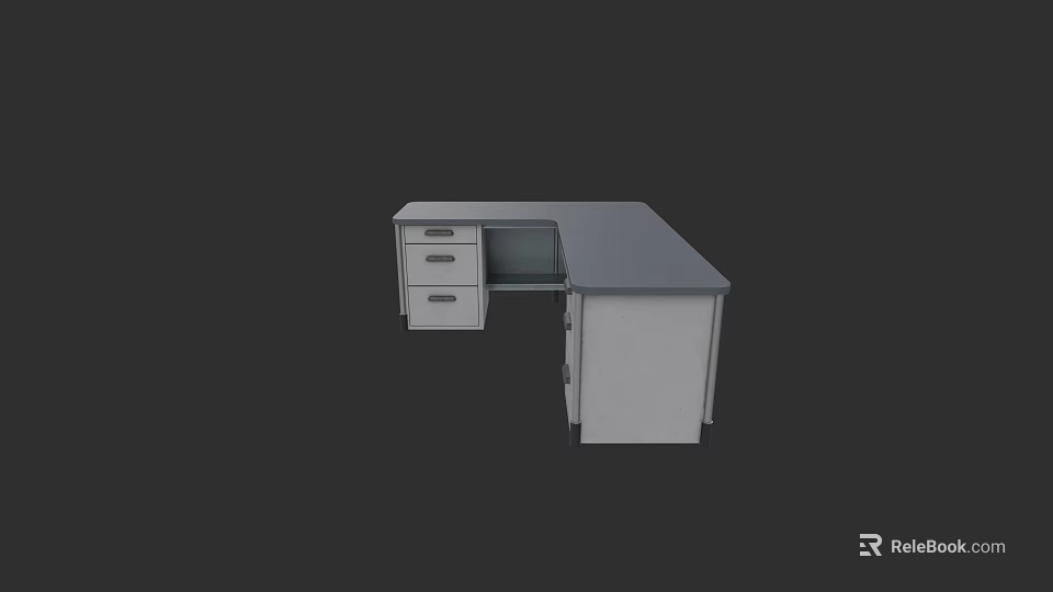 L Shaped Office Desk With Drawers And Storage Cabinets Workspace 3d model 
