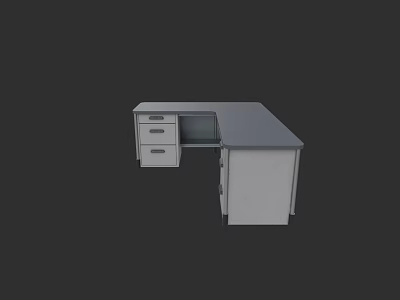 L Shaped Office Desk With Drawers And Storage Cabinets Workspace 3d model