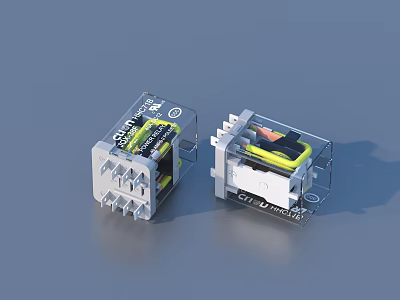 Schneider C32 Industrial Relays With Transparent Cover And Terminal Pins 3d model