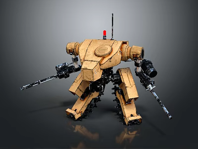 Mechanical Robot With Tracked Legs Armored Body Antenna And Twin Guns 3d model