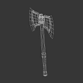 Double Headed Axe Weapon With Wooden Handle And Metal Blades Decorative Patterns