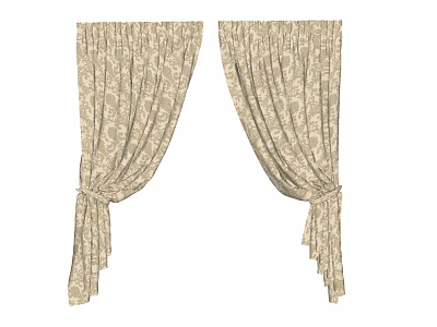Beige Curtains With Intricate Pattern Tied With Matching Tassel Ties For Home Decor 3d model