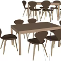 Modern Dining Table Set With Light Tabletop And Brown Upholstered Chairs 3d model