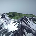 Garden Landscape Design Featuring Rocky Mountain With Green Vegetation And Snowy Peaks