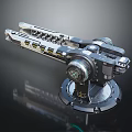 Futuristic Mechanical Weapon Design With Metal Barrel Array And Rotating Base