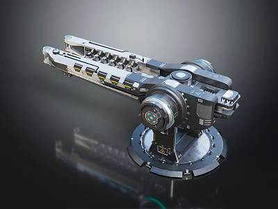 Futuristic Mechanical Weapon Design With Metal Barrel Array And Rotating Base 3d model