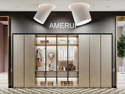 AMERUI Mall Store Featuring Modern Wardrobe Display With Clothes Bags And Shoes 3d model