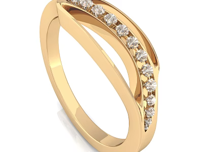 Elegant Gold Ring Design With Sparkling Diamonds And Cross Band 3d model