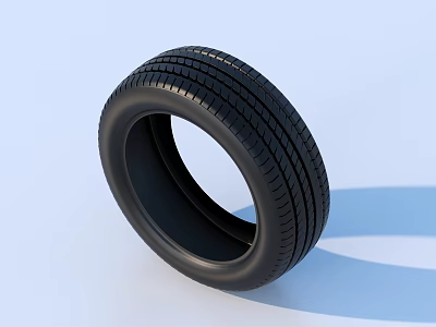 Black Car Tire With Tread Pattern Isolated On Light Blue Background 3d model
