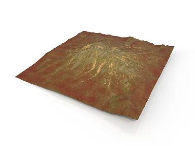 3D Terrain Model With Red Green Textured Surface And Undulating Topography 3d model