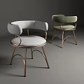 Modern Dining Chairs with Gray and Green Upholstered Seats and Copper Metal Curved Frame Structure