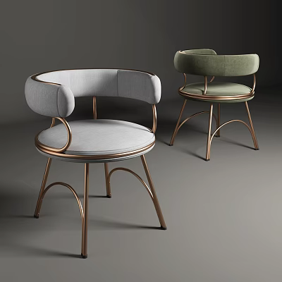 Modern Dining Chairs with Gray and Green Upholstered Seats and Copper Metal Curved Frame Structure 3d model