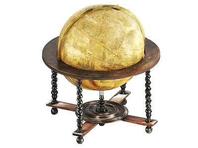 Vintage Globe Decorative Ornament Set With Carved Wooden Stand And Wheels 3d model