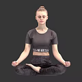 Woman Practicing Yoga In Cross Legged Pose Wearing Gray Activewear On White Background