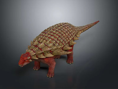 Reptile With Armored Shell Red Yellow Scales And Spikes On Dark Background 3d model