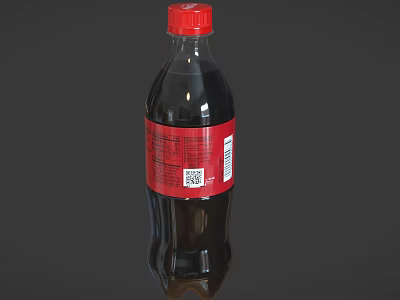 Refreshing Carbonated Beverage In Transparent Plastic Bottle With Red Label QR Code And Brown Liquid 3d model