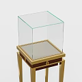 Elegant Display Cabinet With Glass Cover And Golden Metal Legs Design