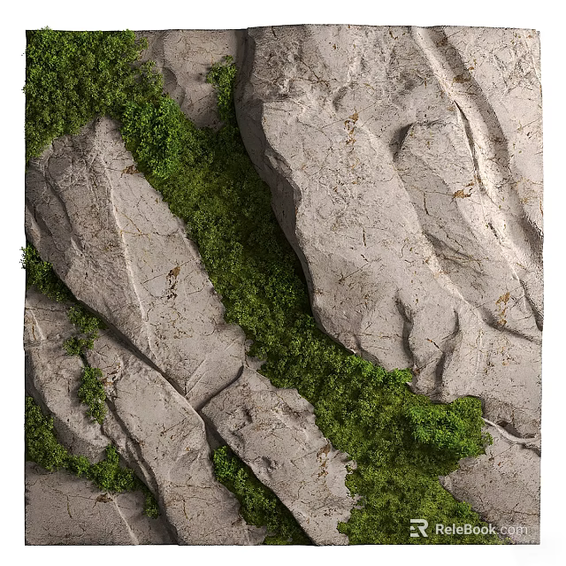 Lush Green Moss Growing On Natural Gray Rocks With Textured Surface 3d model 