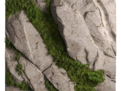 Lush Green Moss Growing On Natural Gray Rocks With Textured Surface 3d model