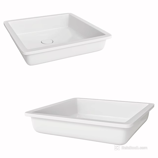 Two White Square Modern Washbasin With Smooth Surface For Bathroom Use 3d model
