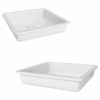 Two White Square Modern Washbasin With Smooth Surface For Bathroom Use 3d model