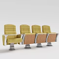 Four Yellow Public Theater Seats Featuring Armrests And Metal Base Design