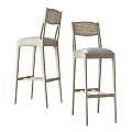 Modern Bar Stools With Wicker Backrest Light Wood Frame And Upholstered Seat