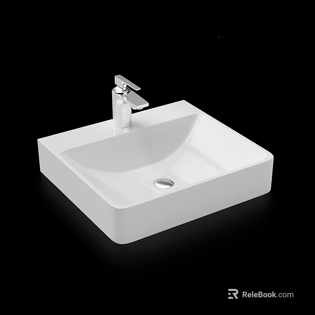 Modern Ceramic White Square Above Counter Washbasin With Chrome Faucet 3d model