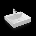 Modern Ceramic White Square Above Counter Washbasin With Chrome Faucet 3d model