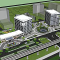 Modern Office Building With Front Plaza Green Trees Lawn And Playground