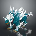Game and Movie Ferocious Mythical Beast Character With Blue White Crystal Spikes Yellow Claws