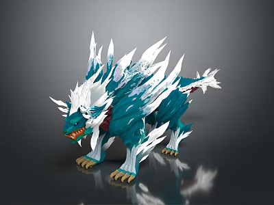 Game and Movie Ferocious Mythical Beast Character With Blue White Crystal Spikes Yellow Claws 3d model