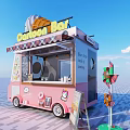 Pink Commercial Gelato Ice Truck With Top Ice Cream Decoration Big Eyes Design Side Windmill