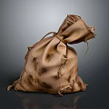 Worn Brown Cloth Bag With Stitched Details On Dark Reflective Background