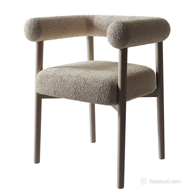 Cozy Modern Leisure Chair Featuring Soft Bouclé Fabric Upholstery And Slim Wooden Legs Design 3d model 